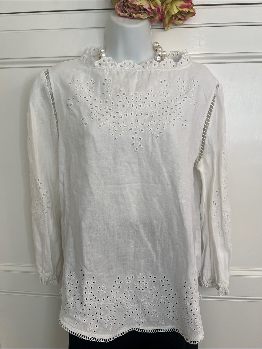 Zimmerman White Eyelet Lace Long-Sleeve Women's Top🌺💄